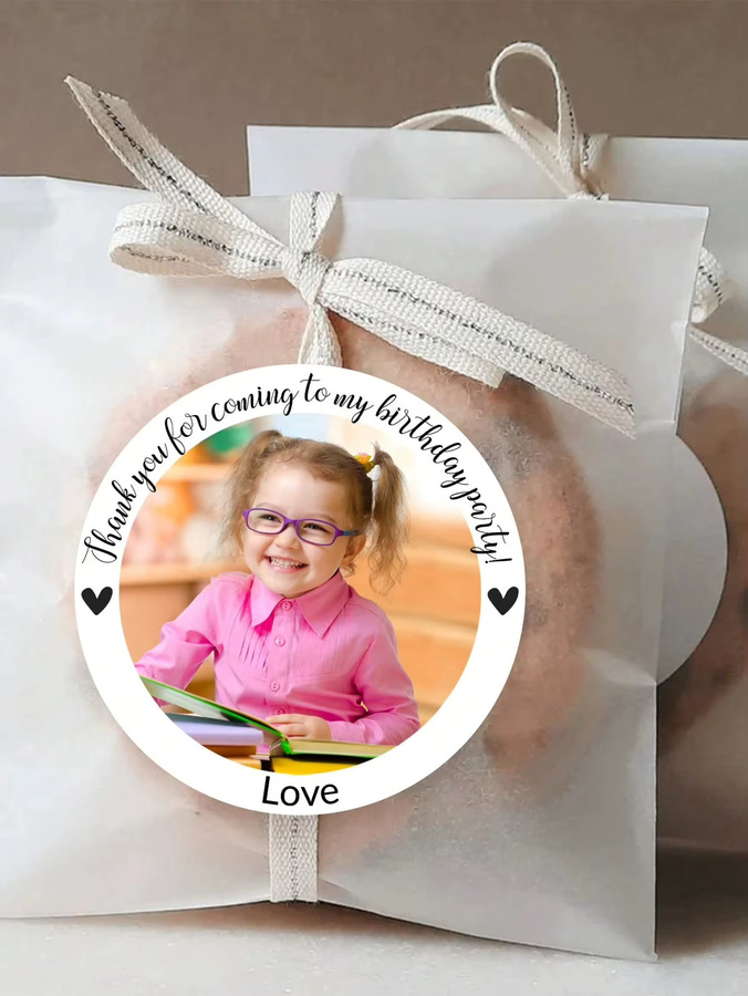 Personalisierte runde Fotolaufkleber für Kindergeburtstage als Dankeschön-Partygeschenk, Durchmesser: 4 cm, Mehrfarbig - Bild 3
