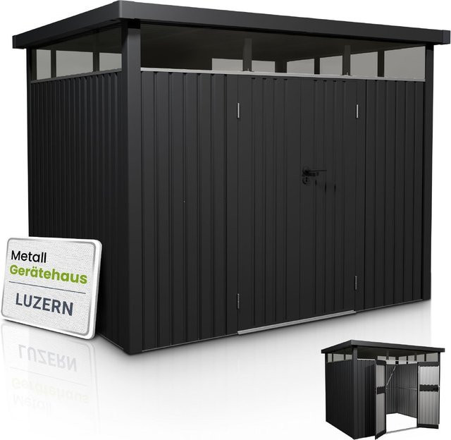Juskys Gerätehaus Luzern Metall Geräteschuppen Anthrazit 7,8 m² B: 294,0 cm, T: 256,0 cm, H: 200,0 cm - Bild 1