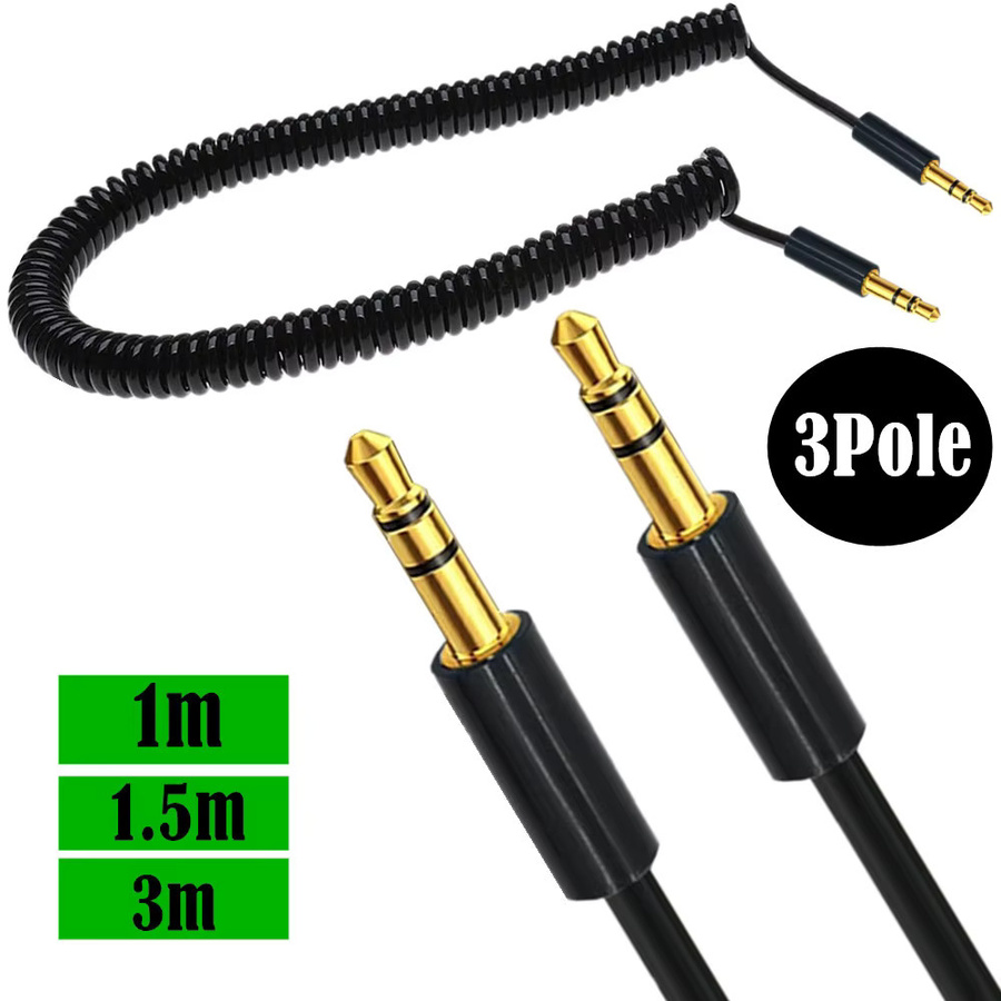 BSN Spiralkabel 3,5 mm Jack 4-poliges TRRS auf TRRS Stereo-Audio-AUX Verlängerungskabel in Schwarz - Bild 2
