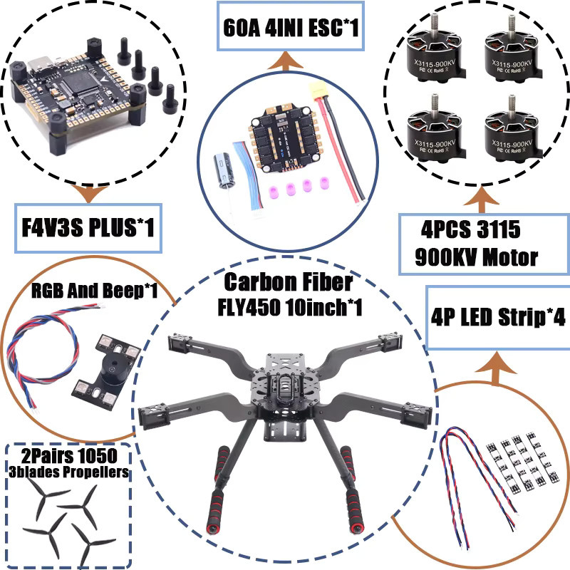 B-CUBE Smarte Drohne FLY450 Quadrocopter-Gestell in Schwarz mit Landegestell und Betaflight-Unterstützung - Bild 3