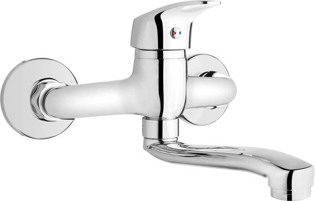 KOLMAN Küchenarmatur Küchenmischer in Silber mit S-Auslauf und schwenkbarem Auslauf aus Messing in Chrom-Optik - Bild 1