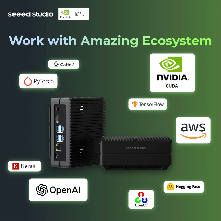 NVIDIA Jetson Orin NX 16 GB reComputer J4012 Edge AI Device mit Aluminiumgehäuse in Schwarz, 4x USB 3.2 und M.2 Key E & Key M Slots - Bild 3