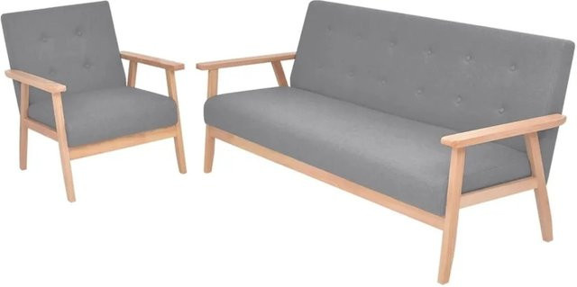 vidaXL Sofa-Set 2-teilig im skandinavischen Design aus Stoff in Hellgrau mit 3-Sitzer-Sofa und Sessel und Massivholzrahmen - Bild 1