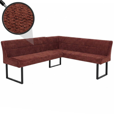 Eckbank MCW-O81 für das Esszimmer aus Metall und rotem Chenille-Stoff mit Öko-Tex Zertifizierung B/T/H: 210 x 159 x 84 cm