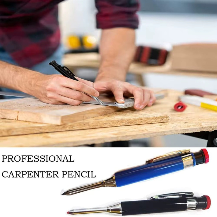 Ganzmetall-Tieflochmarkierungsstift in Schwarz mit integriertem Spitzer und 2,8 mm Graphitspitze für professionelle Tieflochmarkierungen - Bild 4