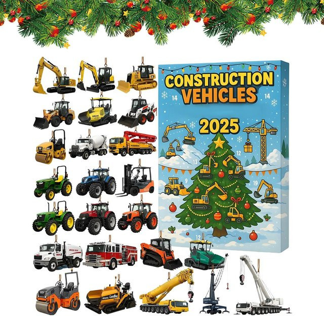 Heavy Equipment Adventskalender aus Acryl mit Bagger und Baufahrzeugen, 24-Tage-Weihnachts-Countdown-Kalender, Mehrfarbig - Bild 1