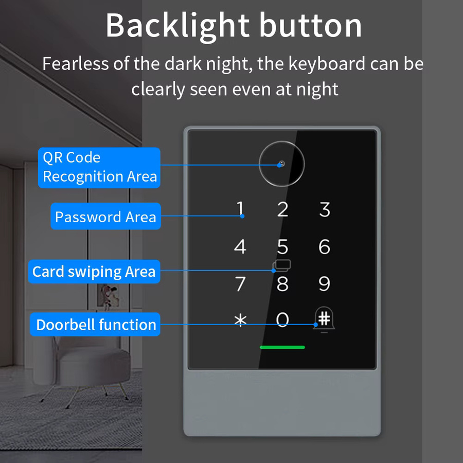 LUCKING DOOR WLAN QR-Code-Lesegerät mit NFC und RFID für die Zugangskontrolle, IP67 wasserdicht, kompatibel mit TTLOCK, Alexa und Google Home - Bild 2