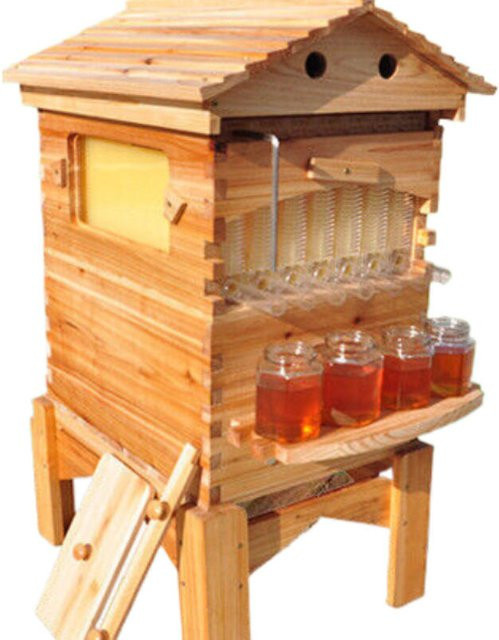 XMSJ Honey Flows Frame Beehive Automatisches Bienenstock-Kit in Lebensmittelqualität, Braun - Bild 1
