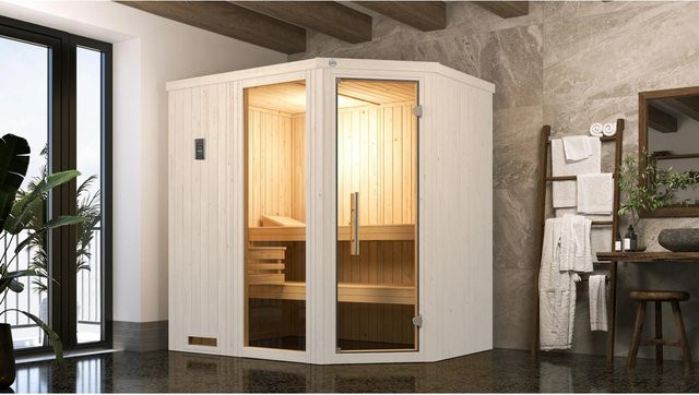 WEKA Ecksauna Varberg 1 in Braun für 8 Personen inklusive 5,4 kW Ofen mit integrierter Steuerung - Bild 3
