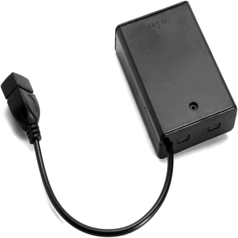 AOKIN Batteriehalter mit Abdeckung und Schalter für 2/3 AA Batterien, 4,5–5 V, inklusive USB-C Kabel und LED-Lichtset in Schwarz - Bild 3