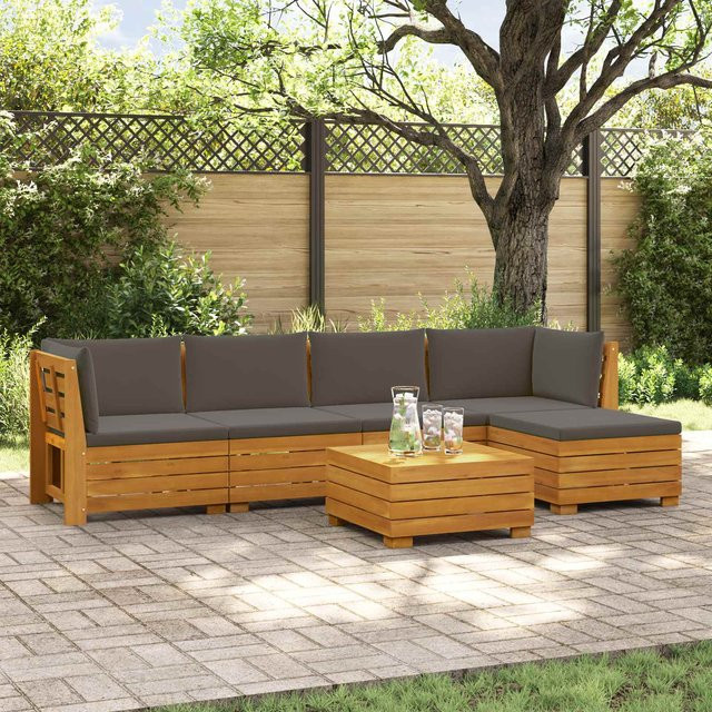 vidaXL Outdoor-Sofagarnitur 6-teilig aus Akazien-Massivholz in Braun mit UV-beständigen Kissen - Bild 3