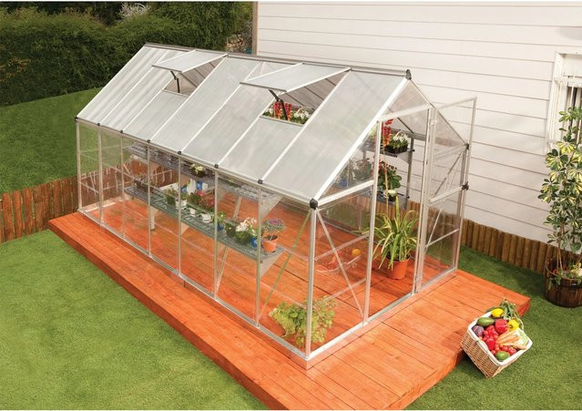Palram Canopia Hybrid Gewächshaus Silber mit Fundamentrahmen und Polycarbonat, L x B x H: 430 x 185 x 209 cm - Bild 1