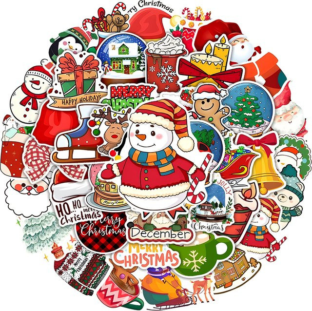 Charile Vintage Weihnachten Aufkleber Set mit Cartoon Motiven wie Santa und Schneemann in Multicolour für Laptop und Telefonhüllen - Bild 1