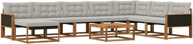 vidaXL Outdoor-Sofagarnitur aus Akazienholz mit Textilene und Kissen in Braun und Hellgrau - Bild 1