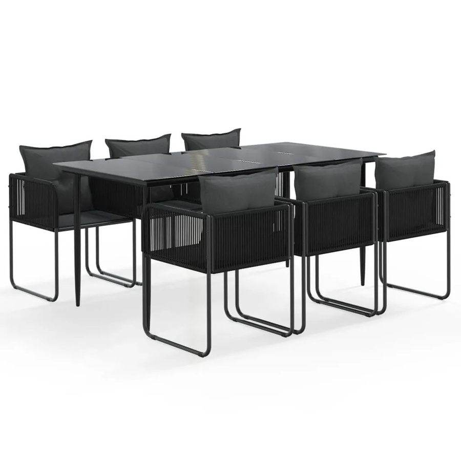 vidaXL 7-teilige Garten-Essgruppe aus PE-Rattan und pulverbeschichtetem Stahl in Schwarz mit Glastisch - Bild 2