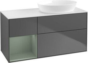 V&B Waschtischunterschrank Finion mit Wandbeleuchtung, Eiche lackiert, Anthrazit, Breite: 120 cm - Bild 1