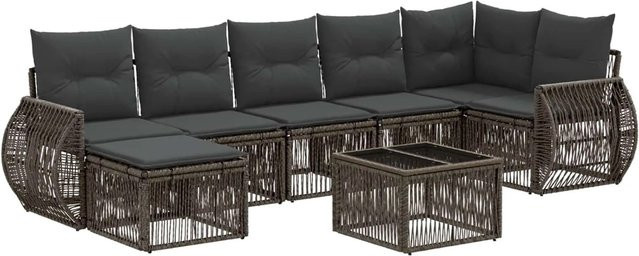 vidaXL Gartensofa-Set 8-teilig aus Poly-Rattan in Grau und Anthrazit mit L-Form, Lounge-Sessel, Sofa, Couchtisch und Ottoman - Bild 1
