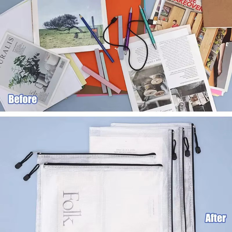 Transparente PVC Netz-Aktentasche mit Reißverschluss, wasserdichter Mehrzweck-Organizer für Büro, Dokumente und Kosmetik, Farbe: Transparent - Bild 2