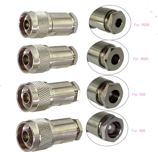 N Stecker und Buchse Klemme für RG8 LMR400 RG5 RG6 RG8X LMR240 RG58 RG142 LMR195 RF Koaxial Stecker Draht Terminal in Silber - Bild 1