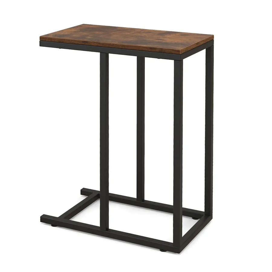 Costway Beistelltisch in C-Form mit Metallgestell und Holzplatte, Braun - Bild 2