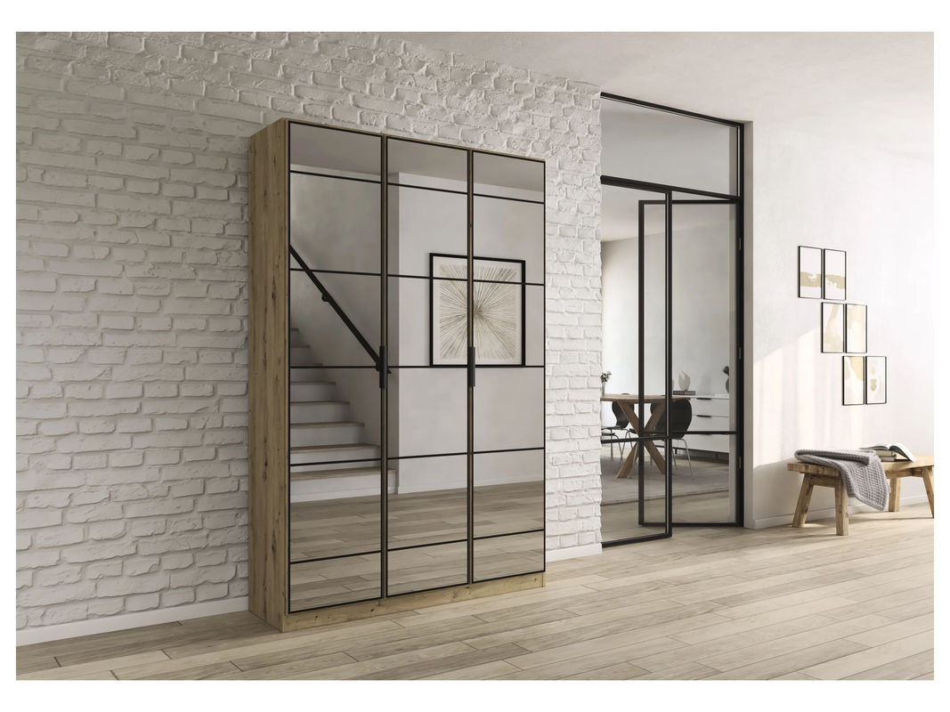 RAUCH Acero Garderobenschrank 3-türig mit Spiegeltüren in Eiche, B/T/H: 136 x 41 x 210 cm - Bild 2