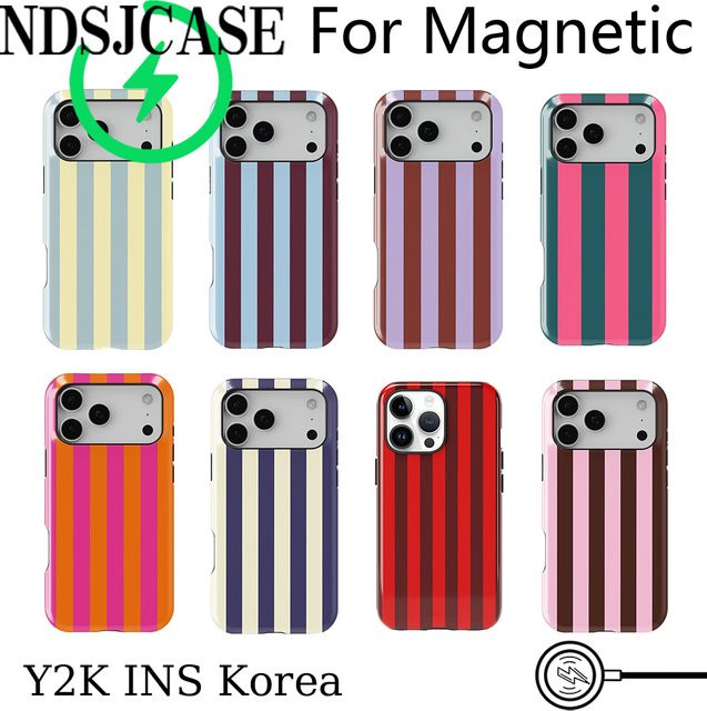 Clmj Koreanische Farbstreifen Handyhülle mit magnetischer Doppelschicht-Abdeckung für iPhone 17 16 15 14 13 12 11 Pro Max Plus Air in Multicolour - Bild 1