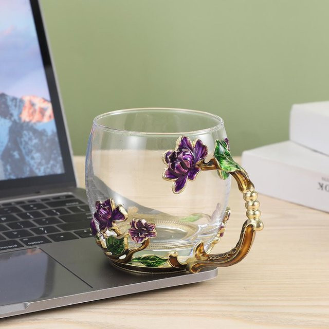 Hitzebeständiges Glastassen-Set von Yiran toy 1 mit floralem Kristallblumen-Design in Rot, Blau, Lila und Transparent - Bild 1