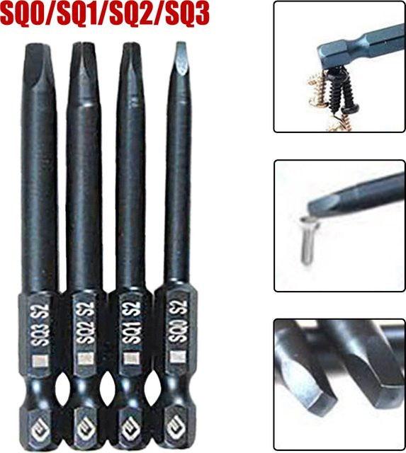 Vibratite 4er Set Magnetische Quadratische Schraubendreher Bits SQ0 SQ1 SQ2 mit 1/4 Zoll Schaft in Schwarz - Bild 1