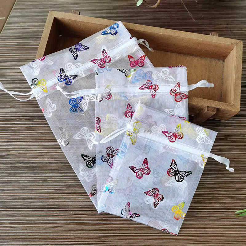 Regenbogen Schmetterling Organza Schmucktaschen mit Kordelzug für Hochzeiten, Partys und Geschenke in Multicolour - Bild 1