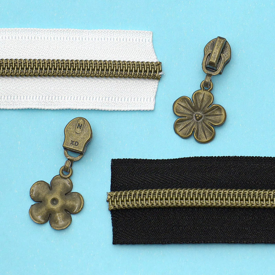Changsons Reißverschluss-Set mit 450 cm Nylon-Reißverschluss und 10 Reißverschlussköpfen in Bronze und Weiß - Bild 2