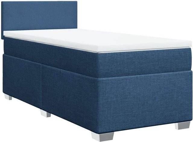 vidaXL Boxspringbett mit Matratze Blau und Weiß, Hybridbett mit Taschenfederkern, USB-Ladeport und Unterbettbeleuchtung, B/T: 100 x 200 cm - Bild 1