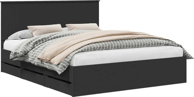 vidaXL Bettrahmen mit Schubladen in Schwarz, modernes Design aus Holzwerkstoff, B/T/H: 160 x 200 x 163 cm - Bild 1