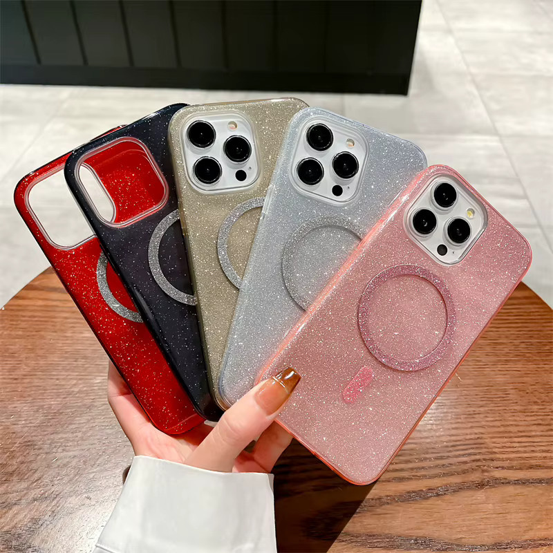 Luxus Magnetische Weiche Hülle mit Bling Glitter für Apple iPhone 11 bis 15 Pro Max Plus Mini in Gold mit MagSafe Kompatibilität - Bild 2