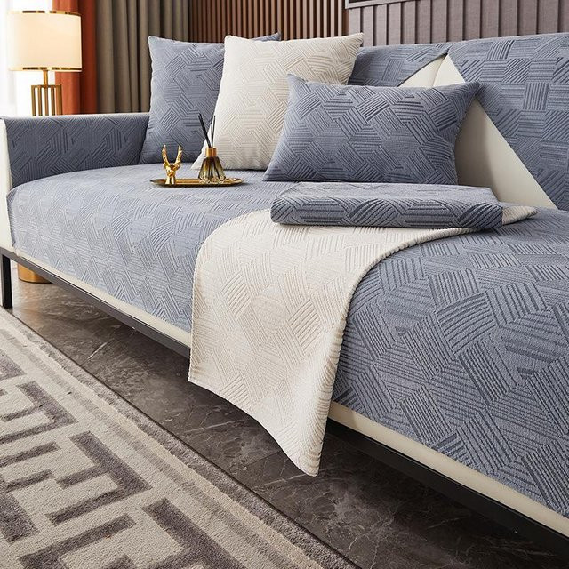 Rutschfeste Jacquard Chenille Sofa-Matte von Super Six in Grau oder Blau, B/T: 70 x 70 cm - Bild 1