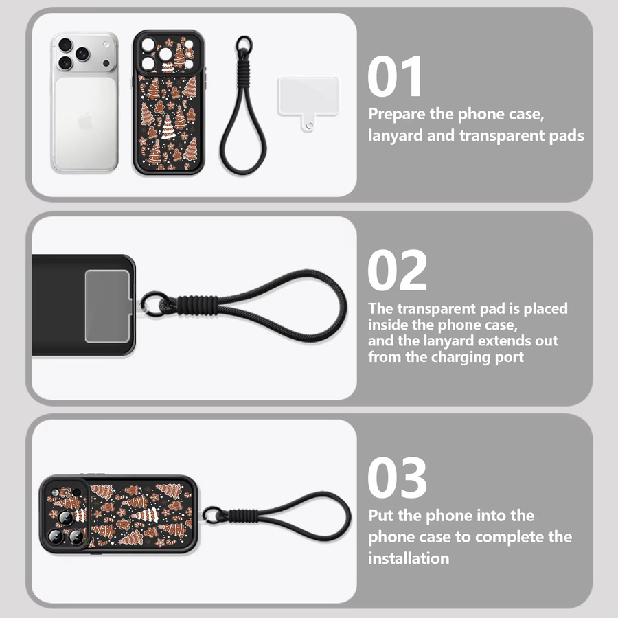 Stoßfeste YISHANGOU Handyhülle mit Weihnachtsbaummuster und Lanyard für iPhone 17 Pro Max, 16, 15, 14, 13, 12, 11 in Braun und Multicolour - Bild 4