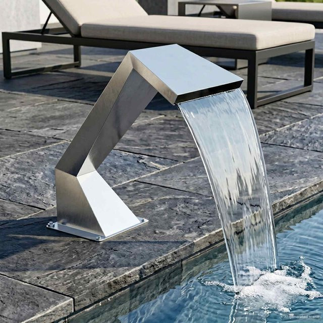 Yiwydaa Poolwasserfall aus Edelstahl in Silber, B/T/H: 63,5 x 29 x 51 cm - Bild 1