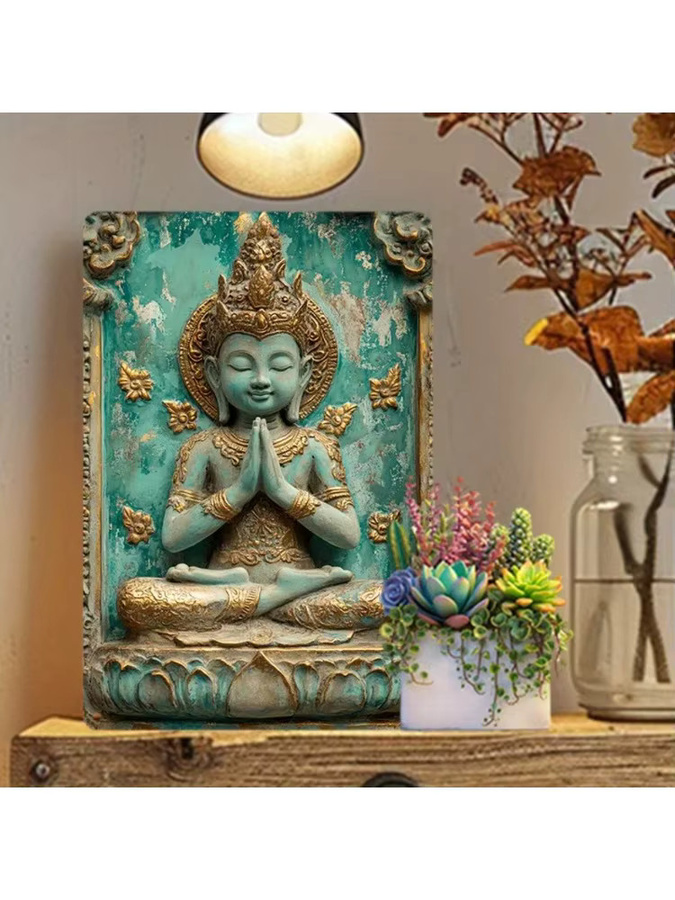 HELLOYOUNG Buddha Metall-Wandkunst in Türkis, Rechteckiges Aluminium-Blechschild für dein Zuhause oder Büro, B/H: 20 x 30 cm - Bild 6