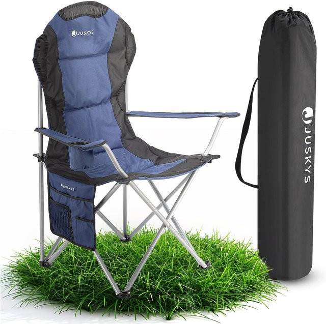 Juskys Campingstuhl Lido gepolsterter Klappstuhl mit Getränkehalter und Tasche Dunkelblau - Bild 1