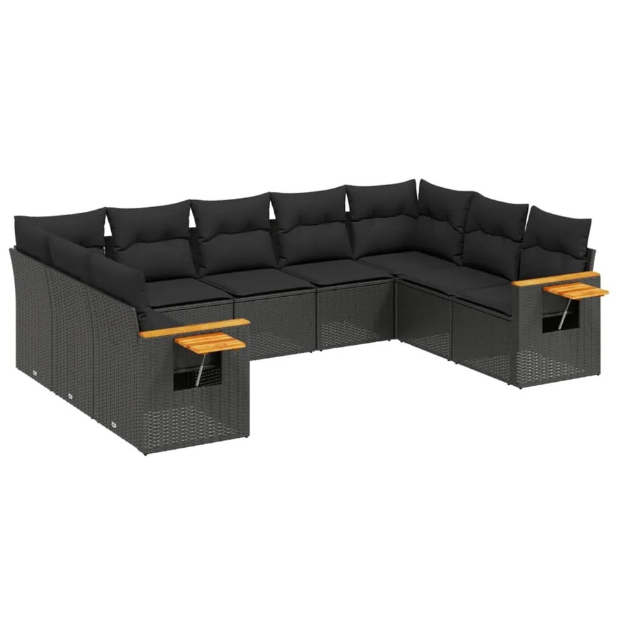 vidaXL 9-teilige Garten-Sofagarnitur mit Kissen aus Poly-Rattan und Akazienholz in Schwarz - Bild 2