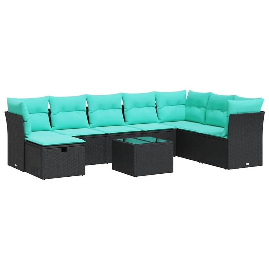 vidaXL 9-teilige Garten-Sofagarnitur aus Poly-Rattan mit Kissen in Schwarz - Bild 1