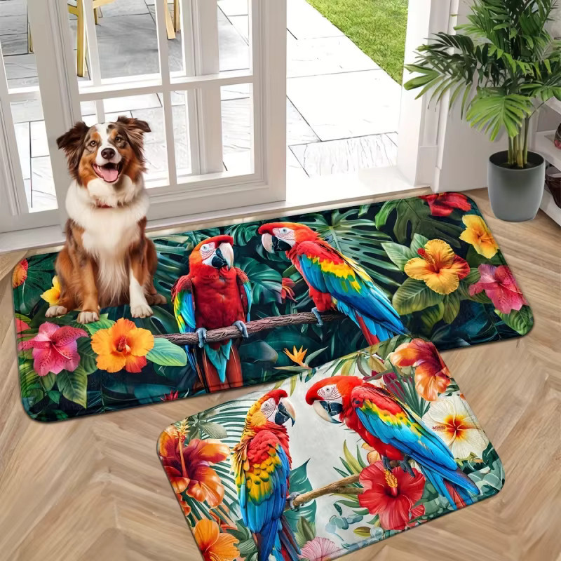 VIKAMA Küchenteppich mit exotischem tropischem Papageien-Design, rutschfeste und maschinenwaschbare Matte in Multicolour für Küche, Badezimmer oder Flur - Bild 2