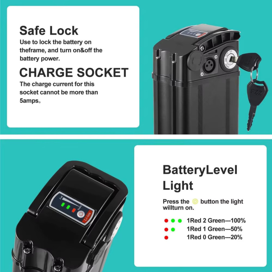 Aleaivy Faltbarer E-Bike-Akku Silverfish Li-Ionen-Akku mit integriertem BMS und 2A-Ladegerät in Schwarz, kompatibel mit Bafang 250W 500W 750W 1000W Motoren - Bild 4