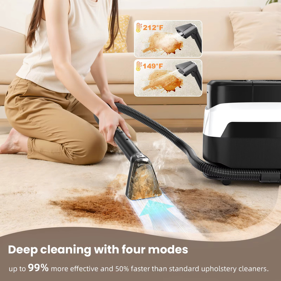 Grenintol-Yisora W08 Tragbarer Teppichreiniger 1650W 4-in-1 Dampf-Polsterreiniger mit 35000Pa Saugkraft und Sprüh-Extraktions-Funktion in Schwarz für Sofa, Matratze, Auto und Tierflecken - Bild 3