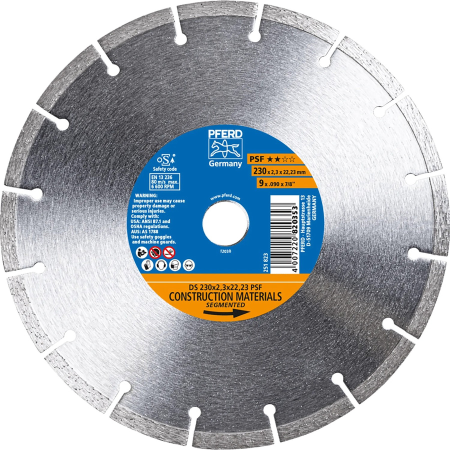 PFERD Diamantscheibe DS für Beton und Stein, Farbe Silber, Durchmesser: 230 mm, Dicke: 2,3 mm, Bohrung: 22,23 mm - Bild 1