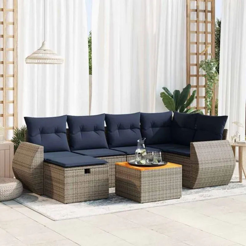 7-teilige moderne Garten-Sofagarnitur aus Poly-Rattan mit Kissen in Grau von vidaxl - Bild 1