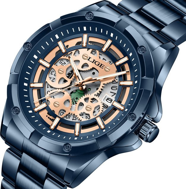 LIGE Armbanduhr Quarz, Edelstahl, Blau, Herren - Bild 1