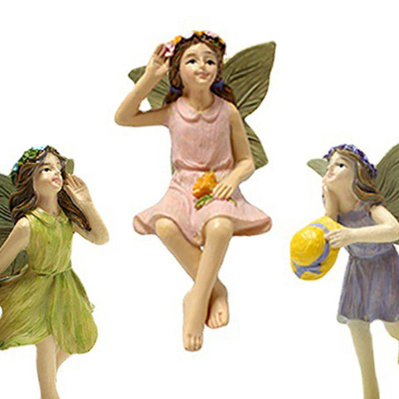 5er Set Neoglint Miniatur Feen Figuren aus Kunstharz in mehrfarbigem floralem Design als Pflanzendekoration - Bild 3