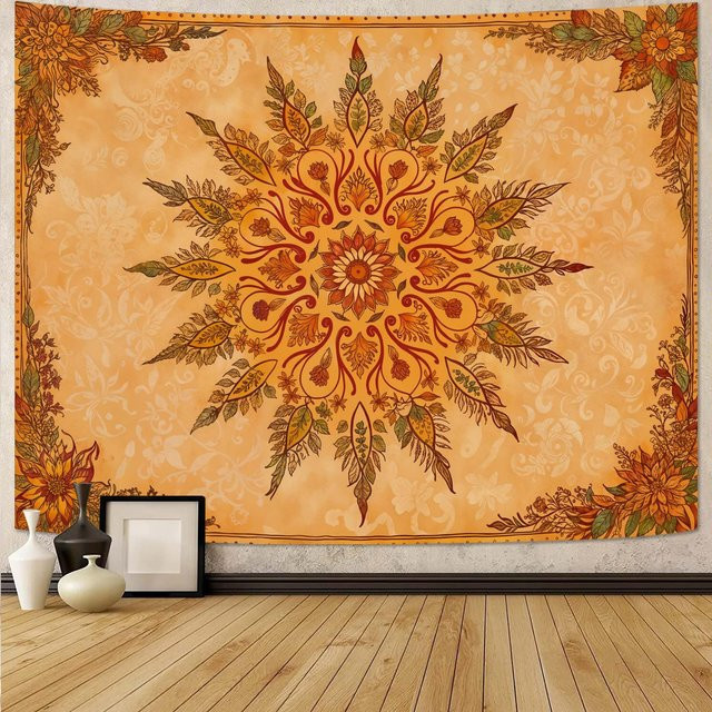 Bohemian Mandala Wandteppich von JMG Household Supplies in Orange und Gelb mit floralem Design, B: 40 cm, H: 60 cm - Bild 1
