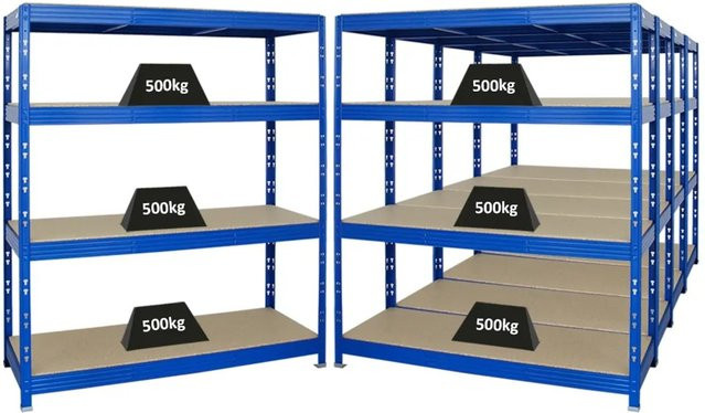 PROREGAL Rhino Schwerlastregal Set aus 5 Profi-Regalen, Blau, B/T/H: 160 x 60 x 180 cm, mit 4 verstellbaren MDF-Spanplatten-Ebenen pro Regal und 500 kg Fachlast - Bild 1