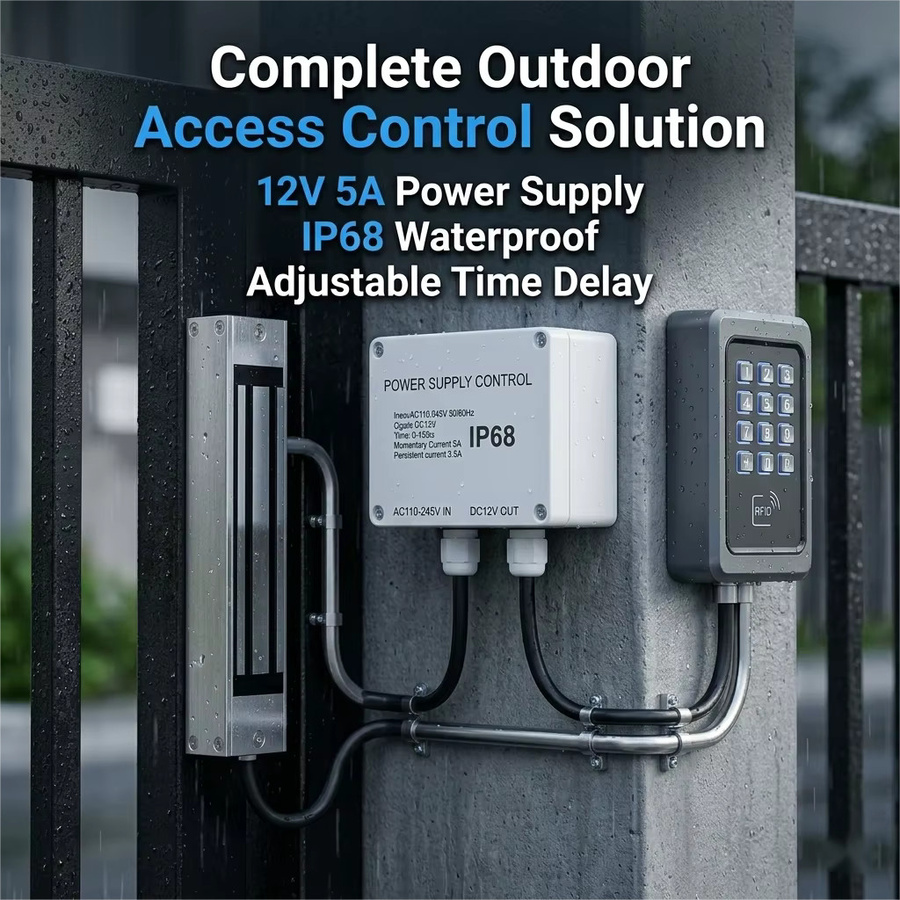 WITSNK IP68 Wasserdichte Stromversorgung für die Zugangskontrolle im Freien, 12 V, 5 A, mit einstellbarem Verzögerungstimer und Überlastschutz, Weiß - Bild 4